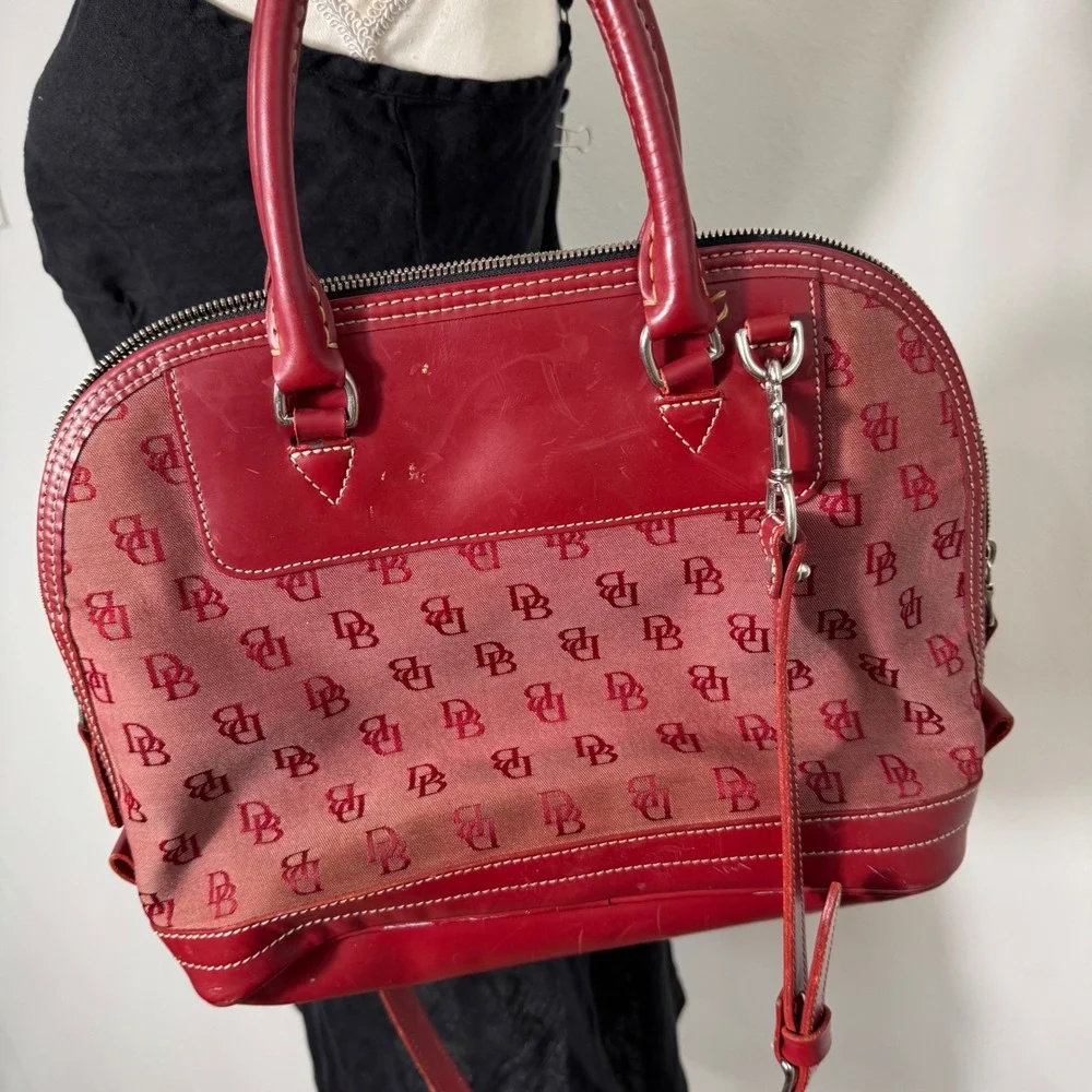 Dooney & Bourke Vintage Red Monogram Canvas Leather Dome Satchel Bag